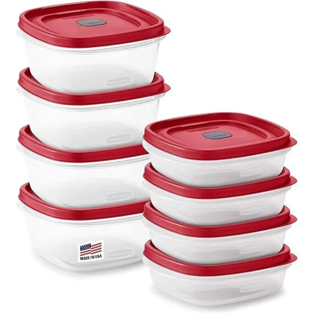 Rubbermaid 16-Piece BPA-Free Plastic Food Storage Set, Red Vented Lids -